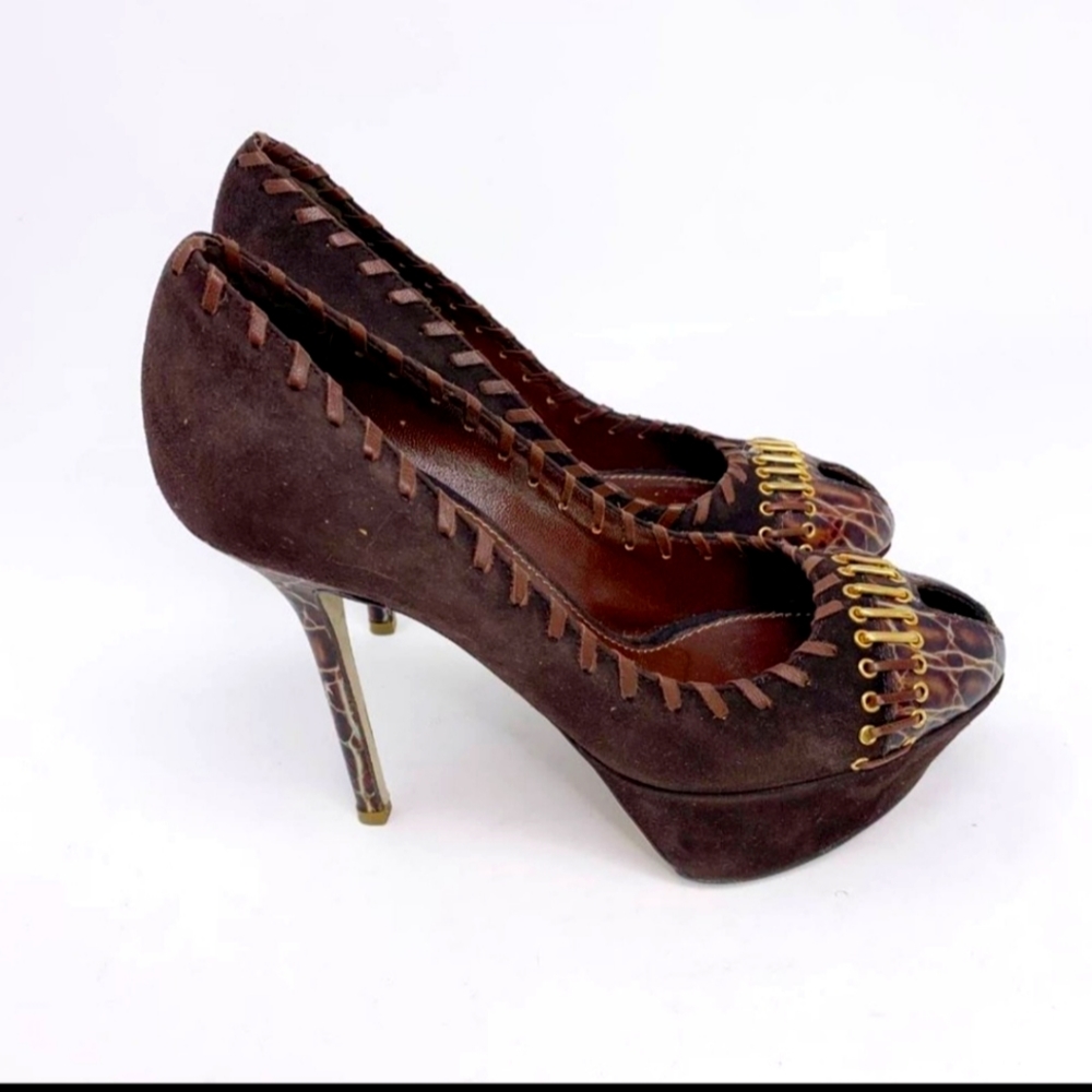 Brown Suede Snakeprint Shoes